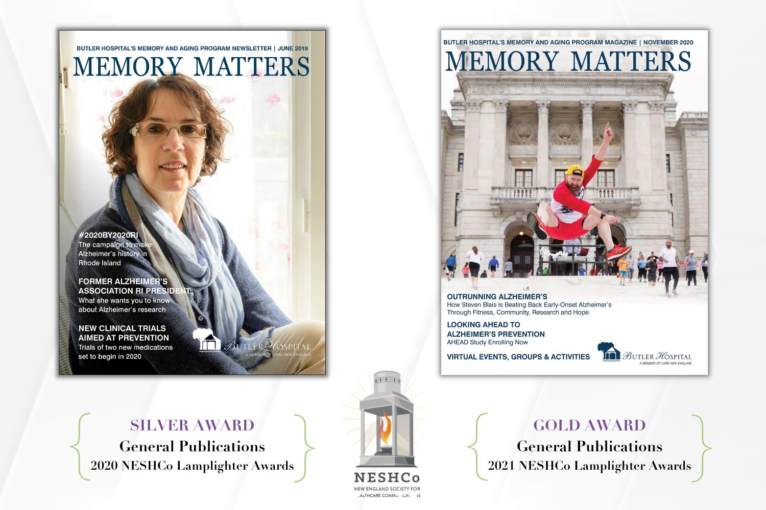 Photo of two editions of Memory Matters Magazine