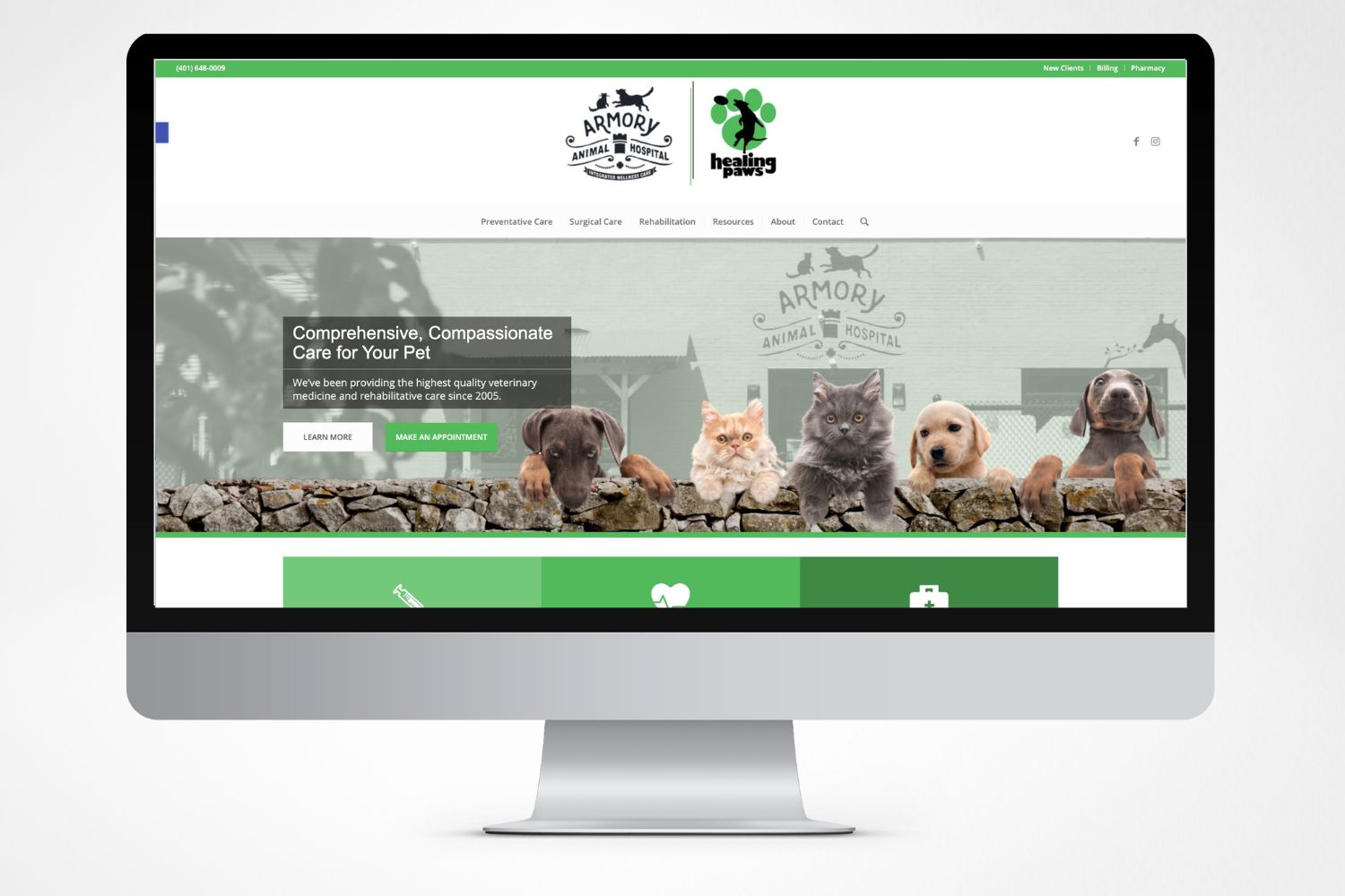 Image of the Armory Animal Hospital website's homepage