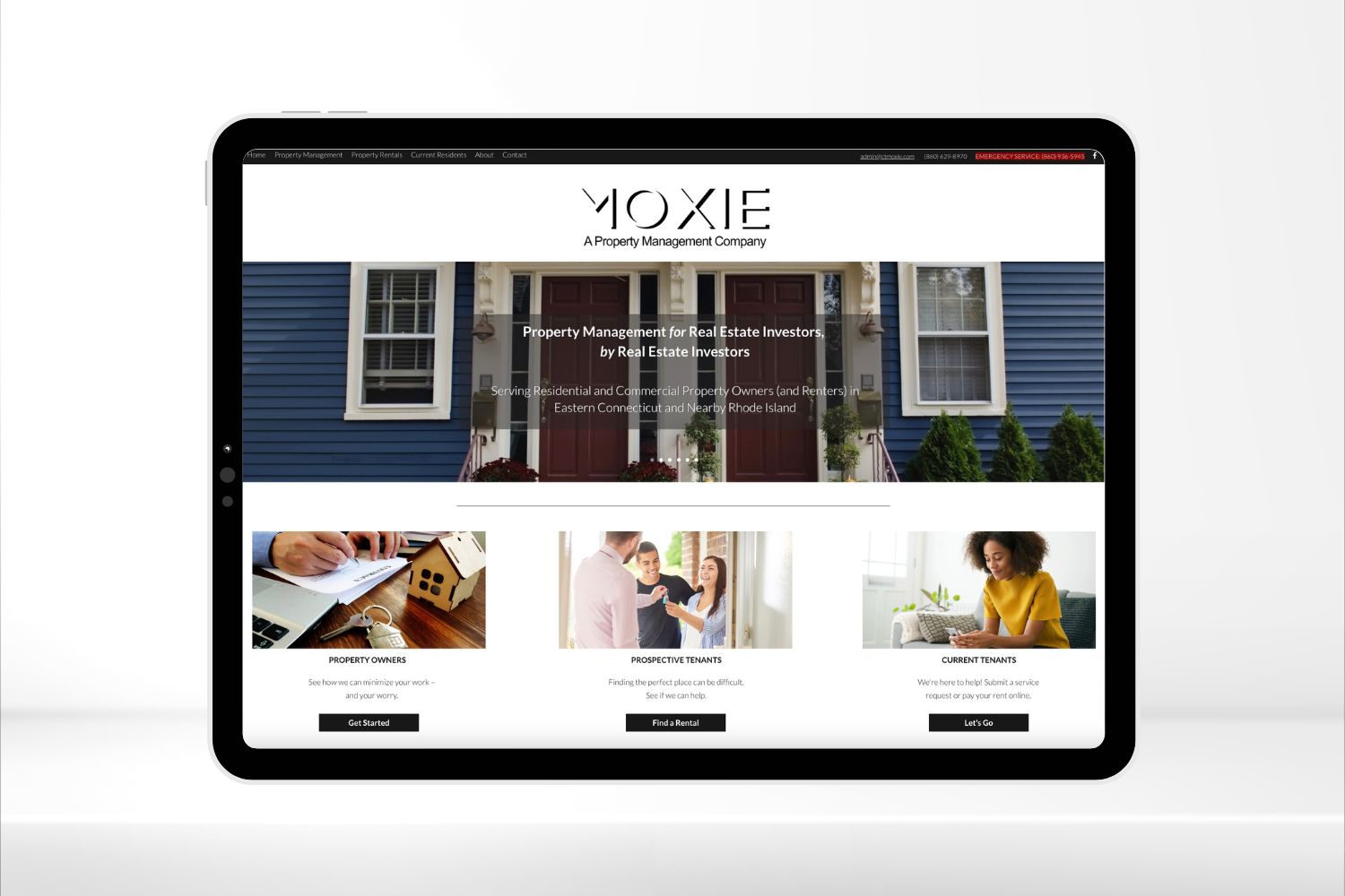 image of MOXIE Property Management website homepage